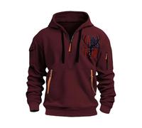 Générique Felpa Uomo Cappuccio Caldo 1/4 Zippé Sport Classico Confortevole Felpe Tinta Unita Casual Hoodie Pullover Manica Lunga Giacca Sportswear Vintage Caldo Leggero Pullover, Wein, XXL