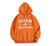 Générique Felpe da donna Halloween Independent Station Flying Little Witch Lettera stampata con cappuccio a maniche lunghe comode per la stagione invernale, arancione, S