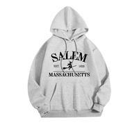 Générique Felpe da donna Halloween Independent Station Flying Little Witch Lettera stampata con cappuccio a maniche lunghe comode per la stagione invernale, Grigio chiaro, S