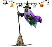 Générique Flying Witch Halloween Decor, Hovering Witch on Broom, Spooky Halloween Prop 70,87 pollici High, Outdoor Porch Yard Lawn Decoration, Indoor Spooky Halloween Home Accent, Patio Display