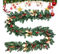 Générique Ghirlanda di Natale con mele di pino e bacche rosse | Ghirlanda di Natale con mele di pino 2,7 m - Decorazione stagionale per cucina, , biblioteca cortile festa