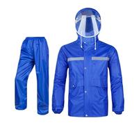 Générique Giacca antipioggia da uomo e donna, con cappuccio, impermeabile, con fascia riflettente, pantaloni elasticizzati, tuta antipioggia antivento e spessa per una giornata piovosa, blu, XX-Large