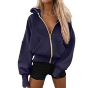 Générique Giacca con zip da donna, felpa con cappuccio da donna, a maniche lunghe, con cappuccio, casual, tinta unita, cardigan chic ed elegante, cappotto sportivo per fitness all'aperto