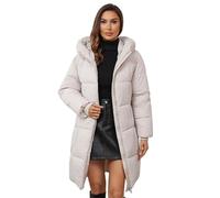 Générique Giacca da donna chic ed elegante inverno - Piumino da donna Metà lunga giacca tinta unita giacca esterna Giacche con zip Top Classico, cappotto bello, autunno inverno piumino, beige, L