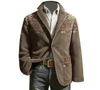 Générique Giacca da uomo in velluto a coste ispirata allo stile western dal taglio classico e confortevole per un'eleganza rilassata, cachi., L