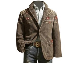Générique Giacca da uomo in velluto a coste ispirata allo stile western dal taglio classico e confortevole per un'eleganza rilassata, cachi., XXL