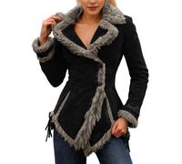 Générique Giacca Donna In Camoscio Caldo Con Bottoni Cappotto Donna Vintage Stile Mendiente Cardigan Casual Con Collo Revers Giacca Manica Lunga Confortevole Inverno Per La Vita Pastorale, Le Noir, XL