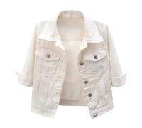 Générique Giacca in jeans da donna a maniche corte a tre quarti mantello canotta top casual alla moda taglio leggero abbottonato colletto camicia, bianco, XXL