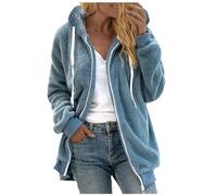 Générique Giacca in pile da donna con cappuccio, giacca da donna, invernale, calda, tinta unita, cappotto con coulisse, giacche per esterni, felpa con cerniera, giacca morbida, Z1Blue, 5X-Large