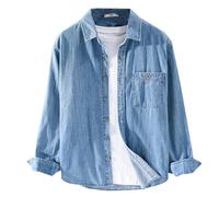 Générique Giacca jeans da uomo, camicia in denim svanito a maniche lunghe e colletto petto, giacca casual stile streetwear, per primavera, autunno, uso quotidiano, uscite e regalo, BU226, M