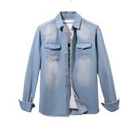 Générique Giacca jeans da uomo, camicia in denim svanito a maniche lunghe e tasche, giacca casual stile giapponese e coreano, per primavera, estate, uso quotidiano, uscite regalo, Light Blue36, XXXL
