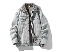 Générique Giacca jeans da uomo, giacca in denim svanito foderata in pelliccia, giacche calde e spesse con collo imbottito, per inverno, autunno, uso quotidiano, uscite e regalo, Yellow32, M