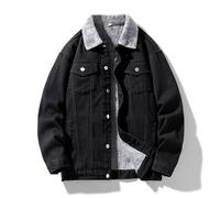 Générique Giacca jeans da uomo, giacca in denim svanito foderata in pelliccia, giacche calde e spesse con collo imbottito, per inverno, autunno, uso quotidiano, uscite e regalo, Black32, XL