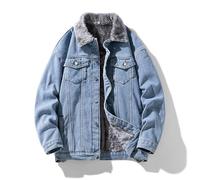 Générique Giacca jeans da uomo, giacca in denim svanito foderata in pelliccia, giacche calde e spesse con collo imbottito, per inverno, autunno, uso quotidiano, uscite e regalo, Blue32, XXL