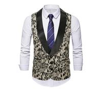 Générique Giacca Piumino Senza Uomo Gilet con stampa leopardata con abbottonatura e orlo rotondo per uomo, abbigliamento per il tempo libero, business, primavera e autunno, scollo a verde Giacca Uomo
