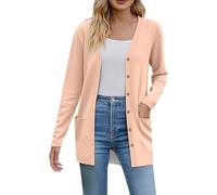 Générique Gilet da donna Cardigan lungo con scollo a V aperto sul davanti a maniche lunghe tasche a tinta unita gilet donna chic ed elegante per uno stile chic adatto a tutte le stagioni, Oro rosa., L
