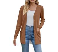 Générique Gilet da donna Cardigan lungo con scollo a V aperto sul davanti a maniche lunghe tasche a tinta unita gilet donna chic ed elegante per uno stile chic adatto a tutte le stagioni, marrone, L