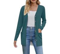 Générique Gilet da donna Cardigan lungo con scollo a V aperto sul davanti a maniche lunghe tasche a tinta unita gilet donna chic ed elegante per uno stile chic adatto a tutte le stagioni, verde, L