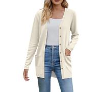 Générique Gilet da donna Cardigan lungo con scollo a V aperto sul davanti a maniche lunghe tasche a tinta unita gilet donna chic ed elegante per uno stile chic adatto a tutte le stagioni, beige, L