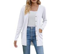 Générique Gilet da donna Cardigan lungo con scollo a V aperto sul davanti a maniche lunghe tasche a tinta unita gilet donna chic ed elegante per uno stile chic adatto a tutte le stagioni, bianco, L