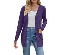 Générique Gilet da donna Cardigan lungo con scollo a V aperto sul davanti a maniche lunghe tasche a tinta unita gilet donna chic ed elegante per uno stile chic adatto a tutte le stagioni, navy, L
