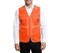 Générique Gilet Di Sicurezza Per Uomo E Donna Alta Visibilità Fluo Gilet Esterno Pesca Con Multi-Tasca Giacca Fotografica Senza Maniche Estate Leggero Traspirante Reporter Multifunzionale, arancione