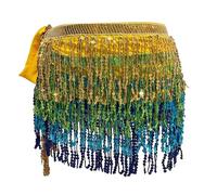 Générique Gonna Belly Dance Donna Boemia Frange Paillettes Pompon Fianchi Foulard per Rave Party E Festa Gonna Carnevale Medievale Donna, giallo, Taglia unica