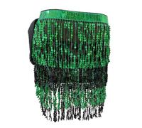 Générique Gonna Belly Dance Donna Boemia Frange Paillettes Pompon Fianchi Foulard per Rave Party E Festa Gonna Carnevale Medievale Donna, verde, Taglia unica