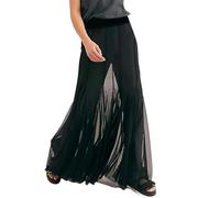 Générique Gonna da balletto lunga da donna gonna da ballo trasparente in chiffon a vita alta tinta unita leggera e fluida abito da ballo per adulti abbigliamento tempo libero, Nero , M