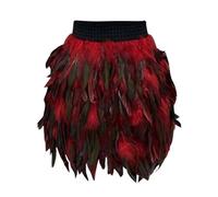 Générique Gonna da donna in piume multicolore stile esotico selvaggio, gonna corta di carnevale elegante sensuale con cintura elastica, per feste e serate speciali, rosso, XL