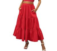Générique Gonna lunga rosa con tasche donna estate una linea multilivello spiaggia pieghettata abito fluido vita lunga gonna gonna gonna fiori (rosso, L)