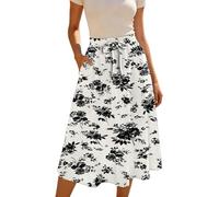 Générique Gonne a mezza lunghezza da donna a vita alta con elastico elasticizzato e morbido, tinta unita, stile casual ed elegante, abito da spiaggia boheme chic estate vestito in stile campetre