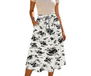 Générique Gonne a mezza lunghezza da donna a vita alta con elastico elasticizzato e morbido, tinta unita, stile casual ed elegante, abito da spiaggia boheme chic estate vestito in stile campetre