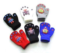 Générique Guanti guanti guanti donna Patchwork caldo carino stampa invernale maglia bambini robot guanti guanti Toddler (nero, One Size)