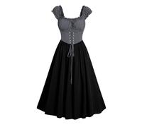 Générique Halloween Abito gotico da donna, abito corsetto aderente da donna, elegante abito da campagna, estivo, senza cuciture, con tasche dettagliate per cosplay e stile, per cosplay, Halloween