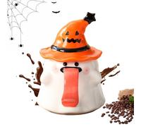 Générique Halloween , Beer Cup, Ghost Cup, Ceramic with Lid, High Temperature Fired, Halloween Party or Movie Night, 3,46 x 2,76 Inches Viola Black Orange 1 pezzo 450 ml