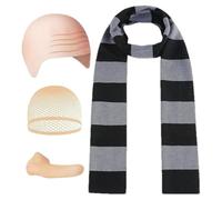 Générique Halloween Costume | Bald Head Net Headwear | Halloween Cosply Costume Accessory Striped Scarf Bald Wig Hat Fake Nose Halloween Witch Cosplay Dress Up