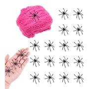 Générique Halloween Pink Spider Web Decoration Outdoor Spider Silk Web with 20 Black Spiders Haunted House Escape Room Scene Props Party Decoration 2026