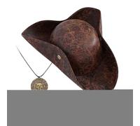Générique Halloween Pirate Hat, Retro Costume with Eye Patch, Faux Leather Look, Classic Pirate Accessory for Adults, Teens, Mother, Family, Party Props, 14,17 x 15,35 x 3,54 Inches