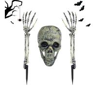 Générique Halloween Skeleton Decoration Set, Realistic Skull with Ground Breaking Arms 3 pezzi | Creepy Outdoor Props for Pathway, Lawn, Yard, Front Door, Garden, Fence, Spooky Haunted House Decor