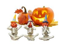 Générique Halloween Skeleton Figurine, Spooky Resin Pumpkin Set, See Hear Speak No Evil Statue, Creepy Desktop Decor, for Yard, Balcony, Shelf, Living Room, Haunted House and More