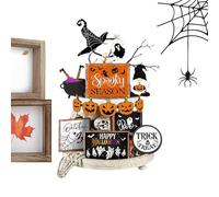 Générique Halloween Tiered Tray Decorations, Spooky Pumpkin Ghost Signs, Wooden Desktop Ornaments, Scary Tabletop Display, Compact Ideal for Bookshelf, Living Room, Bedroom, Cabinet, and Shelf