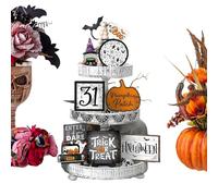 Générique Halloween Tiered Tray Decorations, Wooden Pumpkin Sign, Ghost Table Decor, Spooky Desktop Ornament, Scary Halloween Shelf Decoration for Living Room Bedroom Cabinet 5,12 x 3,54 x 4,33