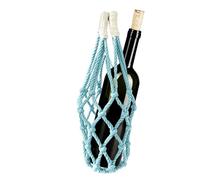 Générique Handwoven Bottle Carrier Pouch - Portable Drink Holder Bag, Mesh Storage with Grip Handle Feature, Carrying Accessory, Travel Companion, Convenient Utility Holder for Securing Hydration, blu