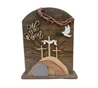 Générique He is Risen Wooden Decor, Religious Festive Desk Sign, 15 cm Christian Desk Ornament, Resurrection Wood Table Centerpiece, Christian Ornament for Church, Home, Workplace
