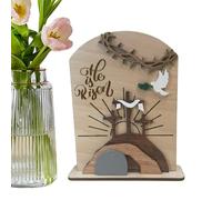 Générique He is Risen Wooden Decor, Religious Festive Desk Sign, 15 cm Christian Desk Ornament, Resurrection Wood Table Centerpiece, Christian Ornament for Church, Home, Workplace