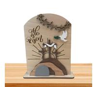 Générique He is Risen Wooden Religious Desk Sign, Beautifully Crafted Resurrection Wood Decoration, Christian Table Centerpiece for Church, Workplace and Bedroom Shelf