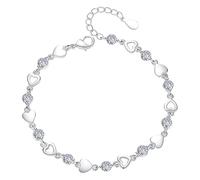 Générique Impilabile Anelli Cuore Charm Bracciale 925 Sterling Silver Fashion Heart Bracciale per Donne e Ragazze Argento 4 Bracciale, Taglia unica, Rame, Senza Gemme