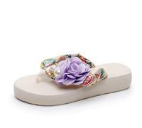 Générique Infradito floreale da donna con cinghie morbide e suola imbottita decorazione floreale pantofole estive per abbigliamento casual sandalo pantofole da spiaggia fiore perla, A viola., 38 EU