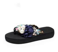 Générique Infradito floreale da donna con cinghie morbide e suola imbottita decorazione floreale pantofole estive per abbigliamento casual sandalo pantofole da spiaggia fiore perla, Z blu, 36 EU